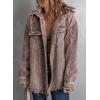 imageDokotoo Womens 2025 Fall Corduroy Shacket Jacket Long Sleeve Button Down Color Block Hooded Coat with PocketsBrown 3