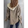 imageDokotoo Womens 2025 Fall Corduroy Shacket Jacket Long Sleeve Button Down Color Block Hooded Coat with PocketsBrown 4