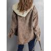 imageDokotoo Womens 2025 Fall Corduroy Shacket Jacket Long Sleeve Button Down Color Block Hooded Coat with PocketsBrown