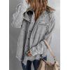 imageDokotoo Womens 2025 Fall Corduroy Shacket Jacket Long Sleeve Button Down Color Block Hooded Coat with PocketsGray 3