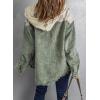 imageDokotoo Womens 2025 Fall Corduroy Shacket Jacket Long Sleeve Button Down Color Block Hooded Coat with PocketsGreen 2
