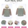 imageDokotoo Womens 2025 Fall Corduroy Shacket Jacket Long Sleeve Button Down Color Block Hooded Coat with PocketsGreen