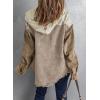 imageDokotoo Womens 2025 Fall Corduroy Shacket Jacket Long Sleeve Button Down Color Block Hooded Coat with PocketsKhaki 2