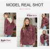 imageDokotoo Womens 2025 Fall Corduroy Shacket Jacket Long Sleeve Button Down Color Block Hooded Coat with PocketsRed 2