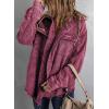 imageDokotoo Womens 2025 Fall Corduroy Shacket Jacket Long Sleeve Button Down Color Block Hooded Coat with PocketsRed 2