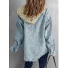 imageDokotoo Womens 2025 Fall Corduroy Shacket Jacket Long Sleeve Button Down Color Block Hooded Coat with PocketsSky Blue