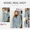 imageDokotoo Womens 2025 Fall Corduroy Shacket Jacket Long Sleeve Button Down Color Block Hooded Coat with PocketsSky Blue