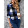 imageDokotoo Womens Basic Casual V Neck Plaid Print Cuffed Long Sleeve Work Tops Blouses Shirts S3XLBlue