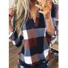 imageDokotoo Womens Basic Casual V Neck Plaid Print Cuffed Long Sleeve Work Tops Blouses Shirts S3XLBrown 2