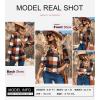 imageDokotoo Womens Basic Casual V Neck Plaid Print Cuffed Long Sleeve Work Tops Blouses Shirts S3XLOrange