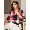 imageDokotoo Womens Basic Casual V Neck Plaid Print Cuffed Long Sleeve Work Tops Blouses Shirts S3XLRed
