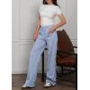 imageDokotoo Womens Cargo Pants Women Baggy Wide Leg High Waist Casual Pants Jean Stretch PantsA Iceland Blue