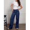 imageDokotoo Womens Cargo Pants Women Baggy Wide Leg High Waist Casual Pants Jean Stretch PantsA Sail Blue