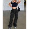 imageDokotoo Womens Cargo Pants Women Baggy Wide Leg High Waist Casual Pants Jean Stretch PantsBlack 01