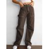 imageDokotoo Womens Cargo Pants Women Baggy Wide Leg High Waist Casual Pants Jean Stretch PantsBrown 01