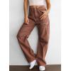 imageDokotoo Womens Cargo Pants Women Baggy Wide Leg High Waist Casual Pants Jean Stretch PantsBrown 02
