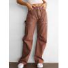 imageDokotoo Womens Cargo Pants Women Baggy Wide Leg High Waist Casual Pants Jean Stretch PantsBrown 02