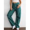 imageDokotoo Womens Cargo Pants Women Baggy Wide Leg High Waist Casual Pants Jean Stretch PantsGreen 02