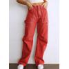 imageDokotoo Womens Cargo Pants Women Baggy Wide Leg High Waist Casual Pants Jean Stretch PantsRed