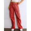 imageDokotoo Womens Cargo Pants Women Baggy Wide Leg High Waist Casual Pants Jean Stretch PantsRed