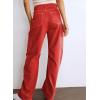 imageDokotoo Womens Cargo Pants Women Baggy Wide Leg High Waist Casual Pants Jean Stretch PantsRed