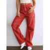 imageDokotoo Womens Cargo Pants Women Baggy Wide Leg High Waist Casual Pants Jean Stretch PantsRed