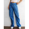 imageDokotoo Womens Cargo Pants Women Baggy Wide Leg High Waist Casual Pants Jean Stretch PantsSky Blue