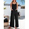 imageDokotoo Womens Casual Jumpsuits Front Pocket Loose Elasticity Straps Overalls One Piece Sleeveless Wide Leg Pant RomperBlack