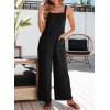 imageDokotoo Womens Casual Jumpsuits Front Pocket Loose Elasticity Straps Overalls One Piece Sleeveless Wide Leg Pant RomperBlack