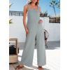 imageDokotoo Womens Casual Jumpsuits Front Pocket Loose Elasticity Straps Overalls One Piece Sleeveless Wide Leg Pant RomperLight Blue Grey
