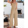imageDokotoo Womens Casual Jumpsuits Front Pocket Loose Elasticity Straps Overalls One Piece Sleeveless Wide Leg Pant RomperLight French Beige