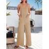 imageDokotoo Womens Casual Jumpsuits Front Pocket Loose Elasticity Straps Overalls One Piece Sleeveless Wide Leg Pant RomperLight French Beige