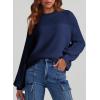 imageDokotoo Womens Casual Long Sleeve Sweaters Loose Crewneck Knit Solid Pullover Sweater Jumper TopsDark Blue