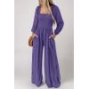 imageDokotoo Womens Casual Loose Overalls Jumpsuits One Piece Long Sleeve Wide Leg Long Pant Rompers With PocketsTillandsia Purple