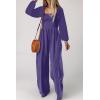 imageDokotoo Womens Casual Loose Overalls Jumpsuits One Piece Long Sleeve Wide Leg Long Pant Rompers With PocketsTillandsia Purple