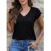 imageDokotoo Womens Casual Ruffle Short Sleeve Tops Cute Solid Color Knit Ribbed T Shirts BlousesAblack