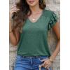 imageDokotoo Womens Casual Ruffle Short Sleeve Tops Cute Solid Color Knit Ribbed T Shirts BlousesAblackish Green