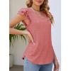 imageDokotoo Womens Casual Ruffle Short Sleeve Tops Cute Solid Color Knit Ribbed T Shirts BlousesAcoral Paradise