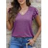 imageDokotoo Womens Casual Ruffle Short Sleeve Tops Cute Solid Color Knit Ribbed T Shirts BlousesApurple