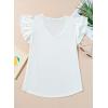 imageDokotoo Womens Casual Ruffle Short Sleeve Tops Cute Solid Color Knit Ribbed T Shirts BlousesAwhite