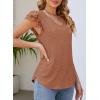 imageDokotoo Womens Casual Ruffle Short Sleeve Tops Cute Solid Color Knit Ribbed T Shirts BlousesChestnut