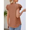 imageDokotoo Womens Casual Ruffle Short Sleeve Tops Cute Solid Color Knit Ribbed T Shirts BlousesChestnut
