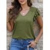 imageDokotoo Womens Casual Ruffle Short Sleeve Tops Cute Solid Color Knit Ribbed T Shirts BlousesGuacamole Green