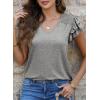 imageDokotoo Womens Casual Ruffle Short Sleeve Tops Cute Solid Color Knit Ribbed T Shirts BlousesMedium Grey