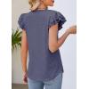 imageDokotoo Womens Casual Ruffle Short Sleeve Tops Cute Solid Color Knit Ribbed T Shirts BlousesNavy Blue