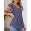 imageDokotoo Womens Casual Ruffle Short Sleeve Tops Cute Solid Color Knit Ribbed T Shirts BlousesNavy Blue
