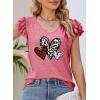 imageDokotoo Womens Casual Ruffle Short Sleeve Tops Cute Solid Color Knit Ribbed T Shirts BlousesPattern Pink