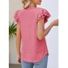 imageDokotoo Womens Casual Ruffle Short Sleeve Tops Cute Solid Color Knit Ribbed T Shirts BlousesPattern Pink