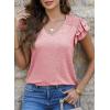 imageDokotoo Womens Casual Ruffle Short Sleeve Tops Cute Solid Color Knit Ribbed T Shirts BlousesPink