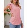 imageDokotoo Womens Casual Ruffle Short Sleeve Tops Cute Solid Color Knit Ribbed T Shirts BlousesPink